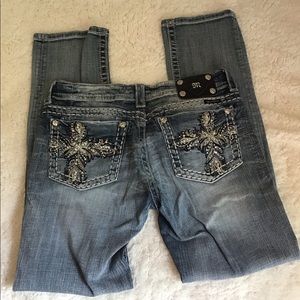 Miss Me Feathered Cross Straight Leg Jeans
